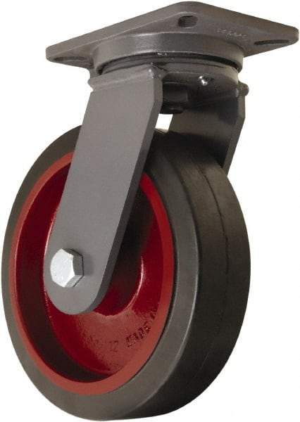 Hamilton - 10" Diam x 3" Wide x 12-1/2" OAH Top Plate Mount Swivel Caster - Rubber Mold on Cast Iron, 1,000 Lb Capacity, Straight Roller Bearing, 5-1/4 x 7-1/4" Plate - Eagle Tool & Supply
