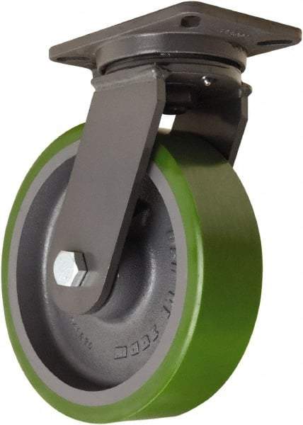 Hamilton - 10" Diam x 3" Wide x 12-1/2" OAH Top Plate Mount Swivel Caster - Polyurethane Mold onto Cast Iron Center, 3,000 Lb Capacity, Tapered Roller Bearing, 5-1/4 x 7-1/4" Plate - Eagle Tool & Supply