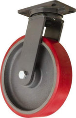 Hamilton - 12" Diam x 3" Wide x 15-1/2" OAH Top Plate Mount Swivel Caster - Polyurethane Mold onto Forged Steel Center, 4,000 Lb Capacity, Tapered Roller Bearing, 5-1/4 x 7-1/4" Plate - Eagle Tool & Supply