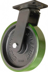 Hamilton - 12" Diam x 3" Wide x 15-1/2" OAH Top Plate Mount Swivel Caster - Polyurethane Mold onto Cast Iron Center, 3,500 Lb Capacity, Tapered Roller Bearing, 5-1/4 x 7-1/4" Plate - Eagle Tool & Supply