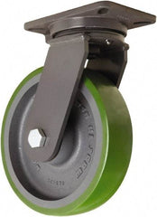Hamilton - 10" Diam x 2-1/2" Wide x 12-1/2" OAH Top Plate Mount Swivel Caster - Polyurethane Mold onto Cast Iron Center, 2,500 Lb Capacity, Tapered Roller Bearing, 5-1/4 x 7-1/4" Plate - Eagle Tool & Supply