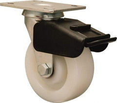 Hamilton - 5" Diam x 2" Wide x 6-1/2" OAH Top Plate Mount Swivel Caster with Brake - Nylon, 850 Lb Capacity, Precision Ball Bearing, 4 x 4-1/2" Plate - Eagle Tool & Supply
