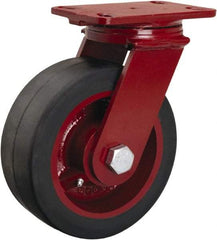 Hamilton - 8" Diam x 3" Wide x 10-1/8" OAH Top Plate Mount Swivel Caster - Rubber Mold on Cast Iron, 840 Lb Capacity, Tapered Roller Bearing, 4-1/2 x 6-1/2" Plate - Eagle Tool & Supply