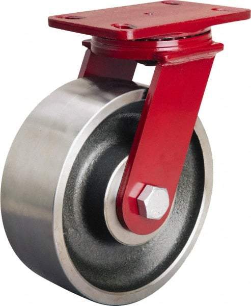 Hamilton - 8" Diam x 3" Wide x 10-1/8" OAH Top Plate Mount Swivel Caster - Forged Steel, 2,200 Lb Capacity, Sealed Precision Ball Bearing, 4-1/2 x 6-1/2" Plate - Eagle Tool & Supply