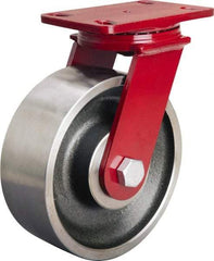 Hamilton - 8" Diam x 3" Wide x 10-1/8" OAH Top Plate Mount Swivel Caster - Forged Steel, 2,200 Lb Capacity, Tapered Roller Bearing, 4-1/2 x 6-1/2" Plate - Eagle Tool & Supply
