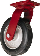 Hamilton - 12" Diam x 2-3/4" Wide, Rubber Swivel Caster - 800 Lb Capacity, Top Plate Mount, 6-1/8" x 7-1/2" Plate, Straight Roller Bearing - Eagle Tool & Supply