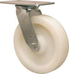 Hamilton - 8" Diam x 2" Wide x 9-1/2" OAH Top Plate Mount Swivel Caster - Nylon, 1,500 Lb Capacity, Precision Ball Bearing, 4-1/2 x 6-1/4" Plate - Eagle Tool & Supply