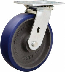 Hamilton - 8" Diam x 2" Wide x 9-1/2" OAH Top Plate Mount Swivel Caster - Polyurethane Mold onto Cast Iron Center, 1,200 Lb Capacity, Sealed Precision Ball Bearing, 4-1/2 x 6-1/4" Plate - Eagle Tool & Supply