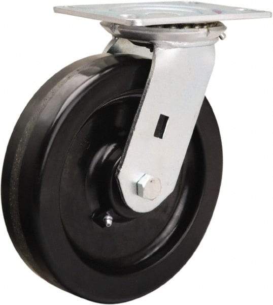 Hamilton - 8" Diam x 2" Wide x 9-1/2" OAH Top Plate Mount Swivel Caster - Phenolic, 1,400 Lb Capacity, Straight Roller Bearing, 4-1/2 x 6-1/4" Plate - Eagle Tool & Supply
