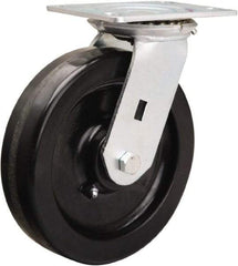Hamilton - 8" Diam x 2" Wide x 9-1/2" OAH Top Plate Mount Swivel Caster - Phenolic, 1,400 Lb Capacity, Straight Roller Bearing, 4-1/2 x 6-1/4" Plate - Eagle Tool & Supply
