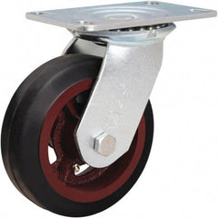 Hamilton - 6" Diam x 2" Wide x 7-1/2" OAH Top Plate Mount Swivel Caster - Rubber Mold on Cast Iron, 410 Lb Capacity, Straight Roller Bearing, 4-1/2 x 6-1/4" Plate - Eagle Tool & Supply