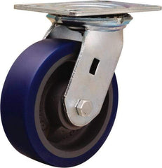 Hamilton - 6" Diam x 2" Wide x 7-1/2" OAH Top Plate Mount Swivel Caster - Polyurethane Mold onto Cast Iron Center, 960 Lb Capacity, Sealed Precision Ball Bearing, 4-1/2 x 6-1/4" Plate - Eagle Tool & Supply