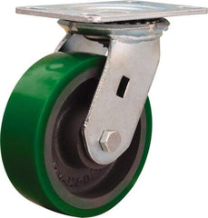 Hamilton - 6" Diam x 2" Wide x 7-1/2" OAH Top Plate Mount Swivel Caster - Polyurethane Mold onto Cast Iron Center, 1,200 Lb Capacity, Sealed Precision Ball Bearing, 4-1/2 x 6-1/4" Plate - Eagle Tool & Supply