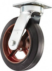 Hamilton - 8" Diam x 2" Wide x 9-1/2" OAH Top Plate Mount Swivel Caster - Rubber Mold on Cast Iron, Straight Roller Bearing, 4 x 4-1/2" Plate - Eagle Tool & Supply