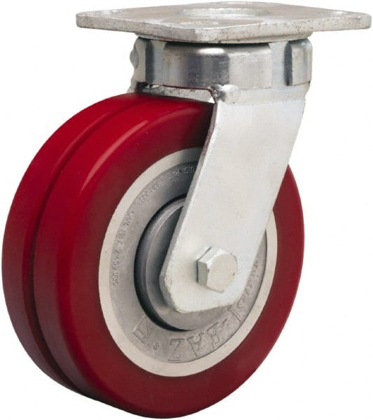 Swivel Top Plate Caster: Polyurethane on Aluminum, 6″ Wheel Dia, 2″ Wheel Width, 1,400 lb Capacity, 7-1/2″ OAH 4.5″ Plate Length, 4″ Plate Width, Non-Marking