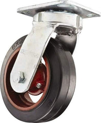 Hamilton - 6" Diam x 2" Wide x 7-1/2" OAH Top Plate Mount Swivel Caster - Rubber Mold on Cast Iron, Straight Roller Bearing, 4 x 4-1/2" Plate - Eagle Tool & Supply