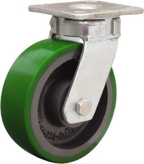 Hamilton - 6" Diam x 2" Wide x 7-1/2" OAH Top Plate Mount Swivel Caster - Polyurethane Mold onto Cast Iron Center, 1,200 Lb Capacity, Sealed Precision Ball Bearing, 4 x 4-1/2" Plate - Eagle Tool & Supply