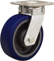 Hamilton - 5" Diam x 2" Wide x 7" OAH Top Plate Mount Swivel Caster - Polyurethane Mold onto Cast Iron Center, 840 Lb Capacity, Sealed Precision Ball Bearing, 4 x 4-1/2" Plate - Eagle Tool & Supply