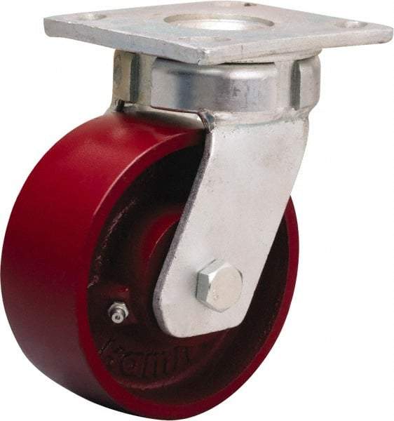 Hamilton - 5" Diam x 2" Wide x 7" OAH Top Plate Mount Swivel Caster - Cast Iron, 1,200 Lb Capacity, Sealed Precision Ball Bearing, 4 x 4-1/2" Plate - Eagle Tool & Supply
