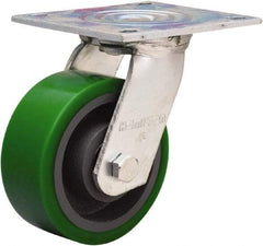 Hamilton - 5" Diam x 2" Wide x 7" OAH Top Plate Mount Swivel Caster - Polyurethane Mold onto Cast Iron Center, 1,050 Lb Capacity, Sealed Precision Ball Bearing, 4 x 4-1/2" Plate - Eagle Tool & Supply