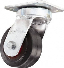 Hamilton - 4" Diam x 2" Wide x 5-5/8" OAH Top Plate Mount Swivel Caster - Rubber Mold on Cast Iron, Straight Roller Bearing, 4 x 4-1/2" Plate - Eagle Tool & Supply