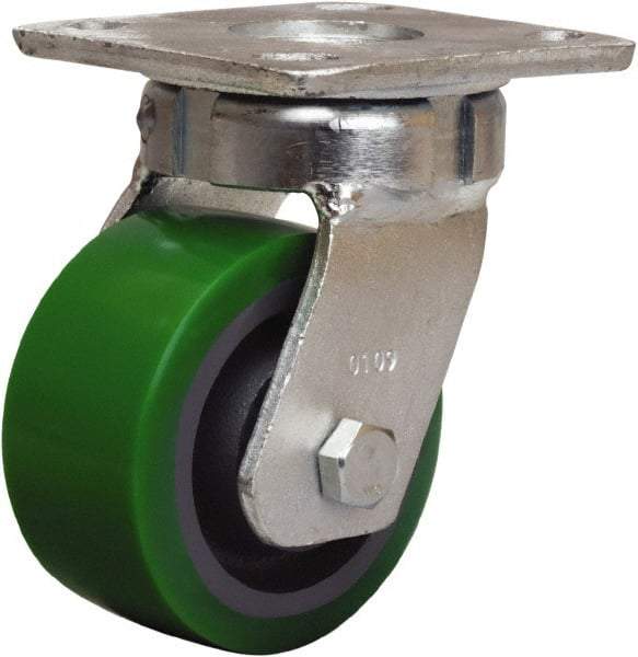Hamilton - 4" Diam x 2" Wide x 5-5/8" OAH Top Plate Mount Swivel Caster - Polyurethane Mold onto Cast Iron Center, 750 Lb Capacity, Sealed Precision Ball Bearing, 4 x 4-1/2" Plate - Eagle Tool & Supply