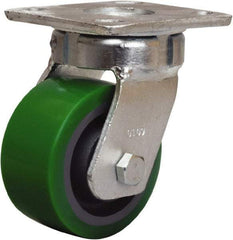 Hamilton - 4" Diam x 2" Wide x 5-5/8" OAH Top Plate Mount Swivel Caster - Polyurethane Mold onto Cast Iron Center, 750 Lb Capacity, Sealed Precision Ball Bearing, 4 x 4-1/2" Plate - Eagle Tool & Supply