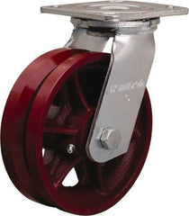 Hamilton - 6" Diam x 2" Wide, Iron Swivel Caster - 900 Lb Capacity, Top Plate Mount, 4" x 4-1/2" Plate, Straight Roller Bearing - Eagle Tool & Supply