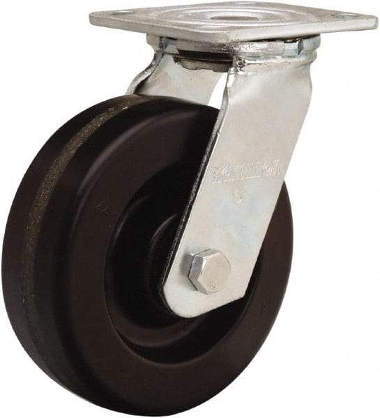 Hamilton - 6" Diam x 2" Wide x 7-1/2" OAH Top Plate Mount Swivel Caster - Phenolic, 900 Lb Capacity, Straight Roller Bearing, 4 x 4-1/2" Plate - Eagle Tool & Supply