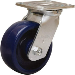 Hamilton - 5" Diam x 2" Wide x 6-1/2" OAH Top Plate Mount Swivel Caster - Polyurethane, 900 Lb Capacity, Sealed Precision Ball Bearing, 4 x 4-1/2" Plate - Eagle Tool & Supply