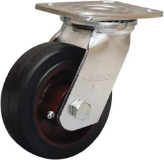 Hamilton - 5" Diam x 2" Wide x 6-1/2" OAH Top Plate Mount Swivel Caster - Rubber Mold on Cast Iron, 350 Lb Capacity, Straight Roller Bearing, 4 x 4-1/2" Plate - Eagle Tool & Supply