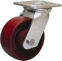 Hamilton - 5" Diam x 2" Wide x 6-1/2" OAH Top Plate Mount Swivel Caster - Cast Iron, 1,250 Lb Capacity, Precision Ball Bearing, 4 x 4-1/2" Plate - Eagle Tool & Supply