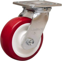 Hamilton - 5" Diam x 2" Wide x 6-1/2" OAH Top Plate Mount Swivel Caster - Polyurethane Mold on Polypropylene, 900 Lb Capacity, Straight Roller Bearing, 4 x 4-1/2" Plate - Eagle Tool & Supply
