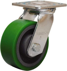 Hamilton - 5" Diam x 2" Wide x 6-1/2" OAH Top Plate Mount Swivel Caster - Polyurethane Mold onto Cast Iron Center, 900 Lb Capacity, Sealed Precision Ball Bearing, 4 x 4-1/2" Plate - Eagle Tool & Supply