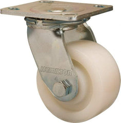 Hamilton - 4" Diam x 2" Wide x 5-5/8" OAH Top Plate Mount Swivel Caster - Nylon, 800 Lb Capacity, Sealed Precision Ball Bearing, 4 x 4-1/2" Plate - Eagle Tool & Supply
