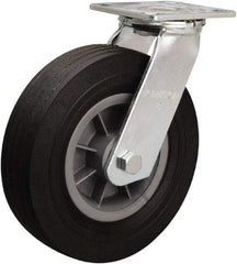 Hamilton - 8" Diam x 2-1/2" Wide, Rubber Swivel Caster - 400 Lb Capacity, Top Plate Mount, 4" x 4-1/2" Plate, Ball Bearing - Eagle Tool & Supply