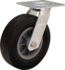Hamilton - 8" Diam x 2-1/2" Wide, Rubber Swivel Caster - 400 Lb Capacity, Top Plate Mount, 5" x 5-1/2" Plate, Ball Bearing - Eagle Tool & Supply