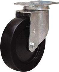 Hamilton - 5" Diam x 1-1/4" Wide x 6-1/16" OAH Top Plate Mount Swivel Caster - Hard Rubber, 280 Lb Capacity, Self-Lubricating Bearing, 2-1/2 x 3-3/4" Plate - Eagle Tool & Supply