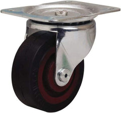 Hamilton - 4" Diam x 1-1/2" Wide x 5" OAH Top Plate Mount Swivel Caster - Rubber Mold on Cast Iron, 200 Lb Capacity, Straight Roller Bearing, 4 x 5-1/8" Plate - Eagle Tool & Supply