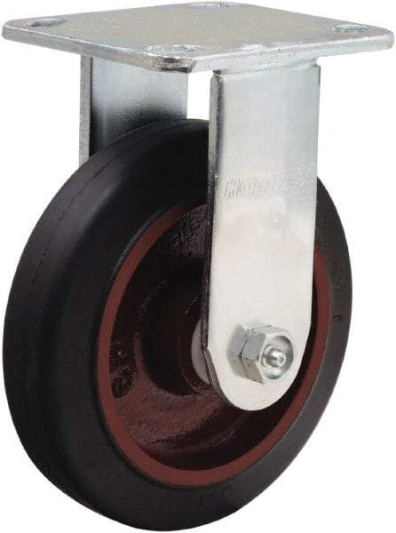 Hamilton - 6" Diam x 1-1/2" Wide x 7-1/2" OAH Top Plate Mount Rigid Caster - Rubber Mold on Cast Iron, 280 Lb Capacity, Straight Roller Bearing, 4 x 4-1/2" Plate - Eagle Tool & Supply
