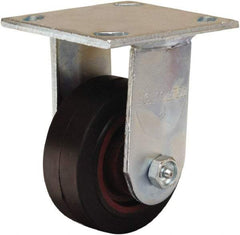 Hamilton - 4" Diam x 1-1/2" Wide x 5-5/8" OAH Top Plate Mount Rigid Caster - Rubber Mold on Cast Iron, 200 Lb Capacity, Straight Roller Bearing, 4 x 4-1/2" Plate - Eagle Tool & Supply
