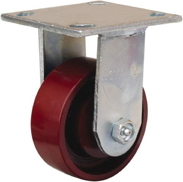 Hamilton - 4" Diam x 1-1/2" Wide x 5-5/8" OAH Top Plate Mount Rigid Caster - Cast Iron, 550 Lb Capacity, Straight Roller Bearing, 4 x 4-1/2" Plate - Eagle Tool & Supply