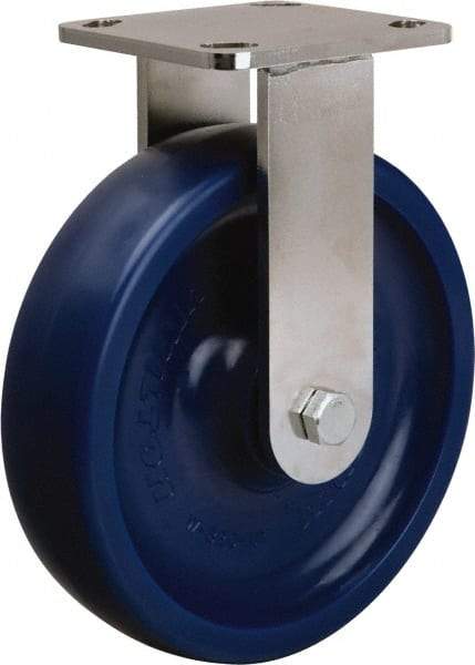 Hamilton - 8" Diam x 2" Wide x 9-1/2" OAH Top Plate Mount Rigid Caster - Polyurethane, 1,500 Lb Capacity, Stainless Steel Double Shielded Precision Ball Bearing, 4 x 4-1/2" Plate - Eagle Tool & Supply