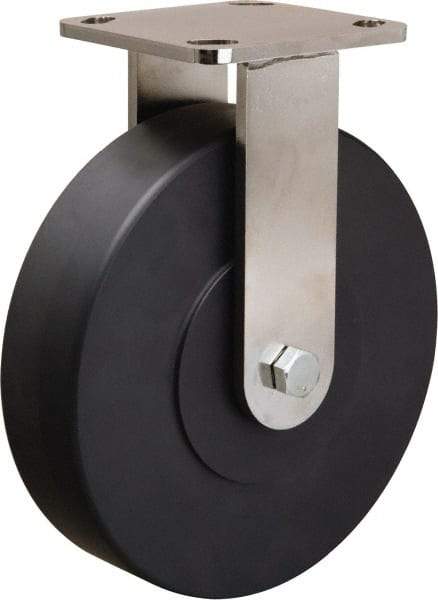 Hamilton - 8" Diam x 2" Wide x 9-1/2" OAH Top Plate Mount Rigid Caster - Nylon, 1,600 Lb Capacity, Stainless Steel Double Shielded Precision Ball Bearing, 4 x 4-1/2" Plate - Eagle Tool & Supply