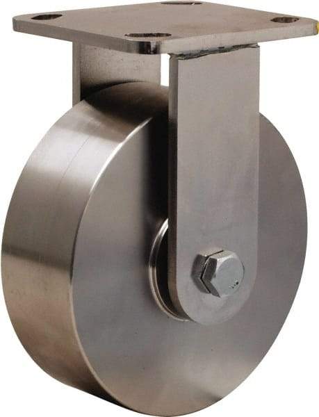 Hamilton - 6" Diam x 2" Wide x 7-1/2" OAH Top Plate Mount Rigid Caster - Forged Steel, 1,200 Lb Capacity, Stainless Steel Double Shielded Precision Ball Bearing, 4 x 4-1/2" Plate - Eagle Tool & Supply