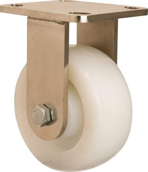 Hamilton - 5" Diam x 2" Wide x 6-1/2" OAH Top Plate Mount Rigid Caster - Nylon, 900 Lb Capacity, Stainless Steel Double Shielded Precision Ball Bearing, 4 x 4-1/2" Plate - Eagle Tool & Supply