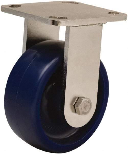 Hamilton - 5" Diam x 2" Wide x 6-1/2" OAH Top Plate Mount Rigid Caster - Polyurethane, 900 Lb Capacity, Stainless Steel Double Shielded Precision Ball Bearing, 4 x 4-1/2" Plate - Eagle Tool & Supply
