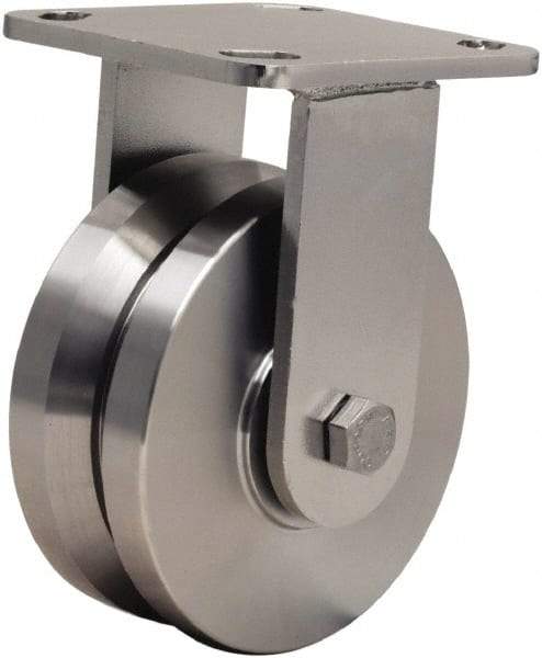 Hamilton - 5" Diam x 2" Wide, Stainless Steel Rigid Caster - 950 Lb Capacity, Top Plate Mount, 4" x 4-1/2" Plate, Delrin Bearing - Eagle Tool & Supply