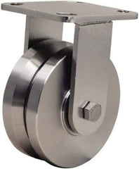 Hamilton - 5" Diam x 2" Wide, Stainless Steel Rigid Caster - 950 Lb Capacity, Top Plate Mount, 4" x 4-1/2" Plate, Delrin Bearing - Eagle Tool & Supply