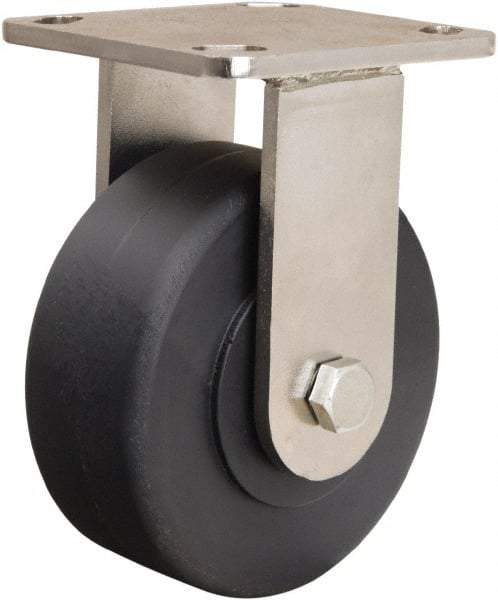 Hamilton - 5" Diam x 2" Wide x 6-1/2" OAH Top Plate Mount Rigid Caster - Nylon, 1,600 Lb Capacity, Stainless Steel Double Shielded Precision Ball Bearing, 4 x 4-1/2" Plate - Eagle Tool & Supply